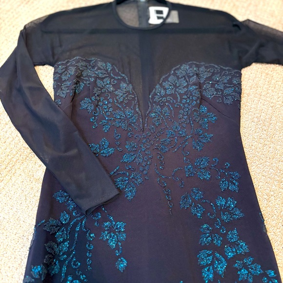 Vintage Tadashi Shoji Black and Blue Mermaid Gown size XS - Picture 2 of 16